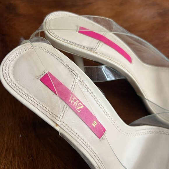 NWOT Zara Size 6 Off White High Heeled Vinyl Sandals - Picture 3 of 8